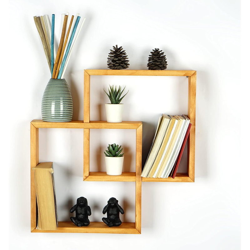 Square Wall Shelves – Handmade Rustic Farmhouse Wall Mounted Organizer - Light Oak, Oak Wood