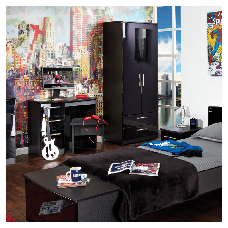 Yvette 4 Piece Bedroom Set, Black / Black