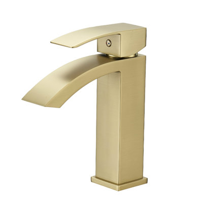 Robinet géométrique en forme d'or brossé - Poignée, robinet de lavabo en céramique, robinet de lavabo