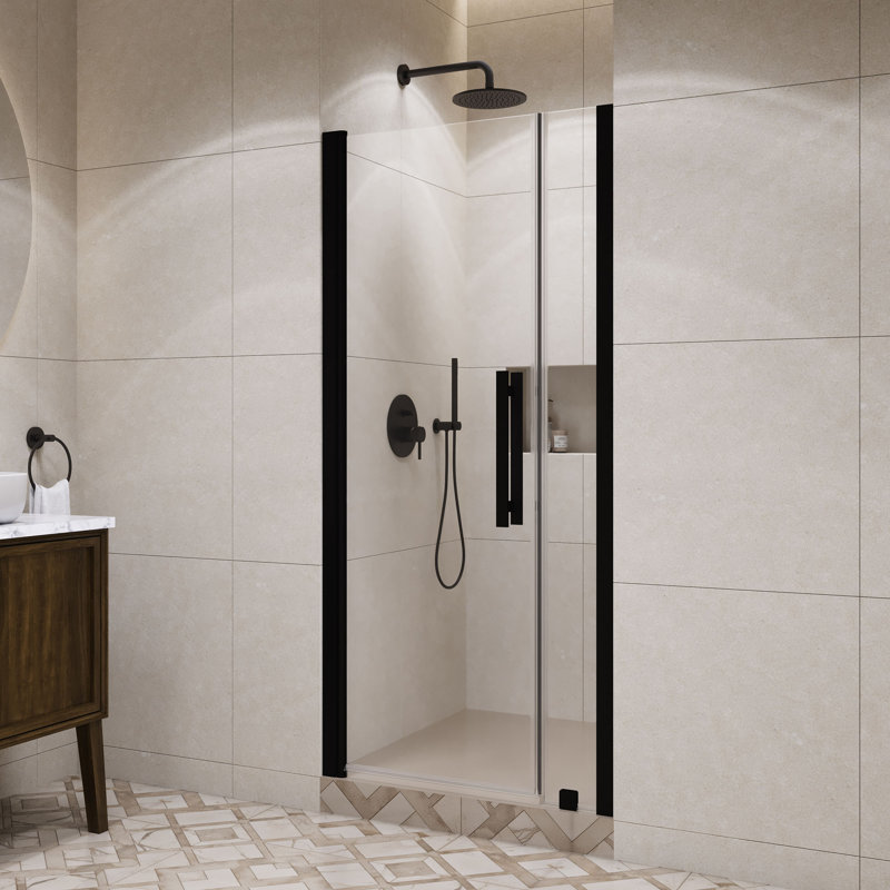 OVE Decors Pasadena 33 3/4 To 35 3/4 In. W X 72 In. H Alcove Frameless Pivot Shower Door , 2025, Black