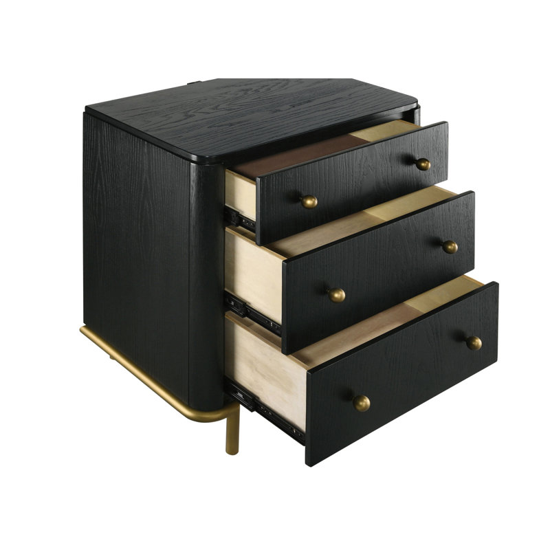 Anser Black 3-Drawer Nightstand