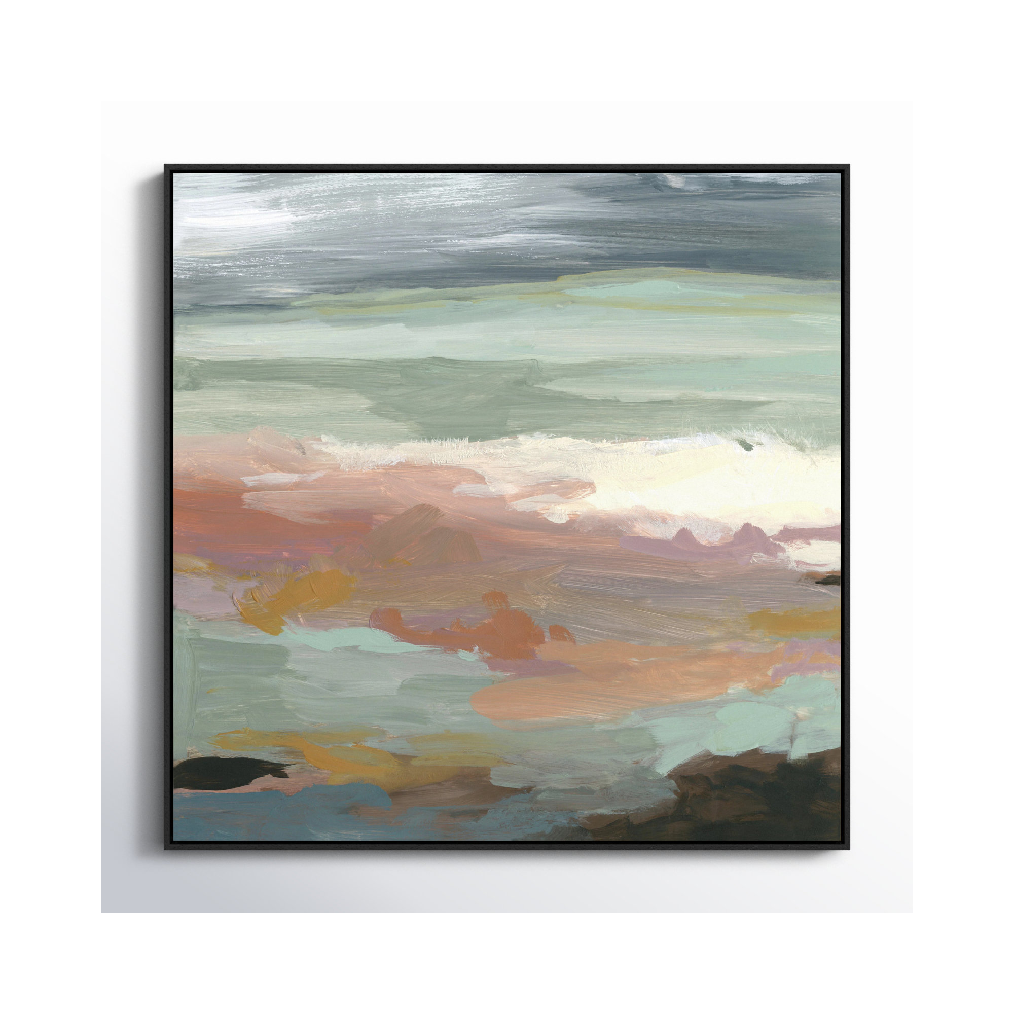 Ocean Bluffs by Carol Robinson - Painting Print on Paper, Picture Framed Canvas, Black, 37.5" H x 37.5" W