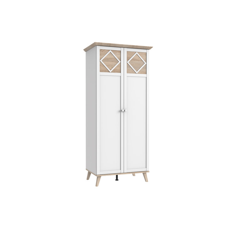 Hepner 2 Door Manufactured Wood Wardrobe, White/Abs. Rough-Sawn Replica Oak