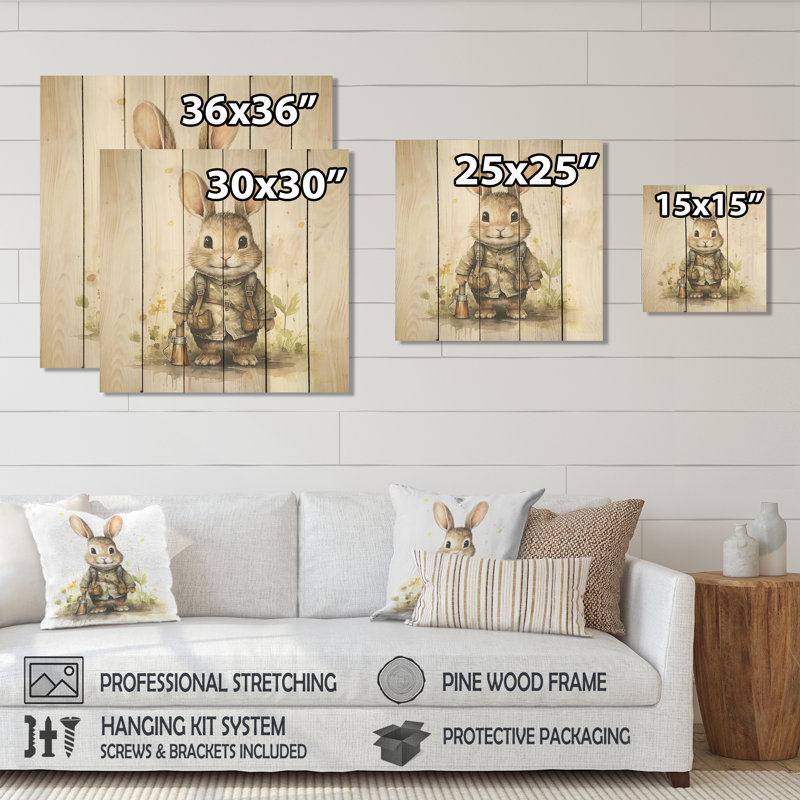 Delight Plump Nursery Rabbit Portrait I - Animal Nursery's On Wood Print, 15" H x 15" W