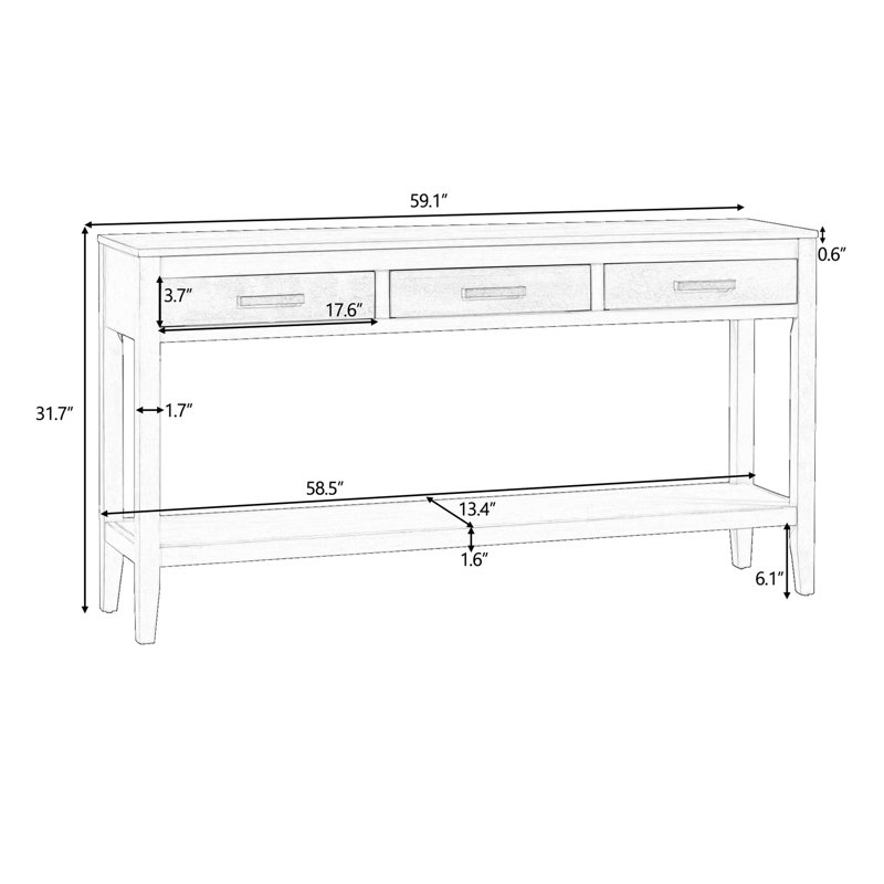 Modern 3-Drawer Console Table with Storage Shelf, Black