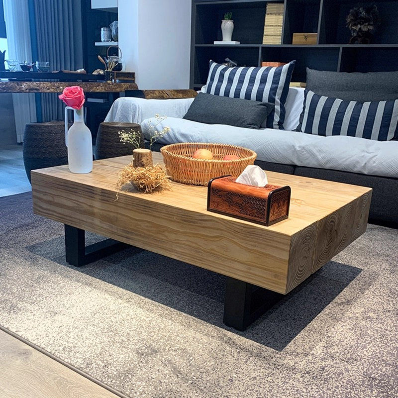 Industrial Wood Coffee Table, 17.72" H x 47.24" W x 30.71" D