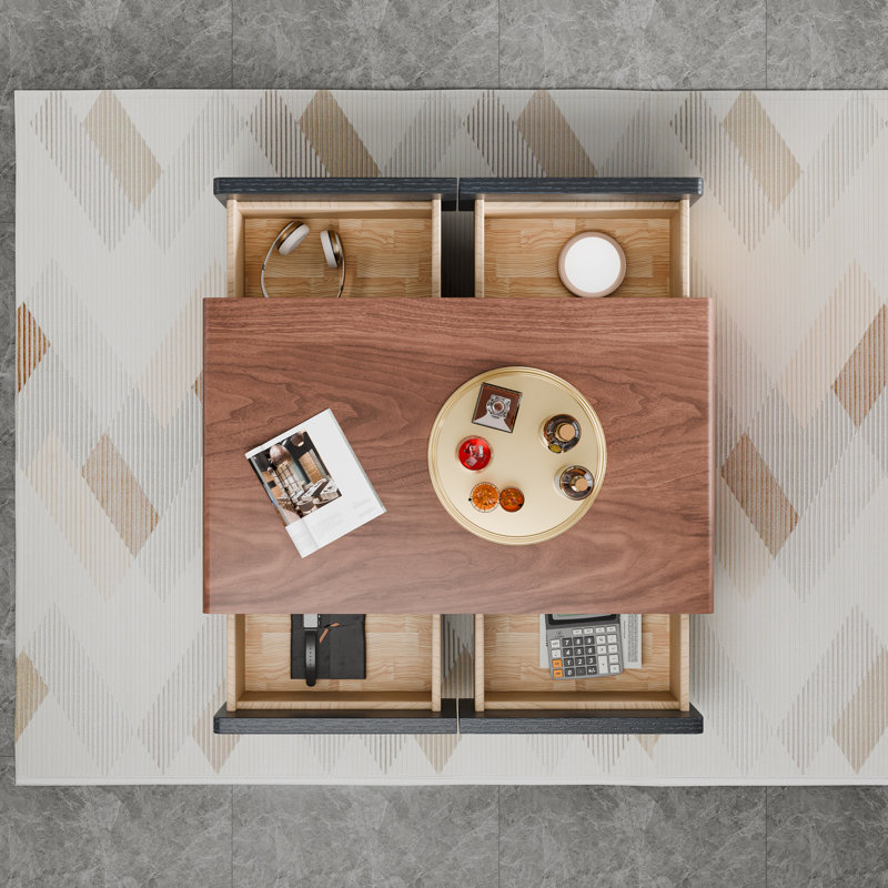 Table basse 47 po avec 4 tiroirs faits à la main pour un grand espace de rangement, Noir