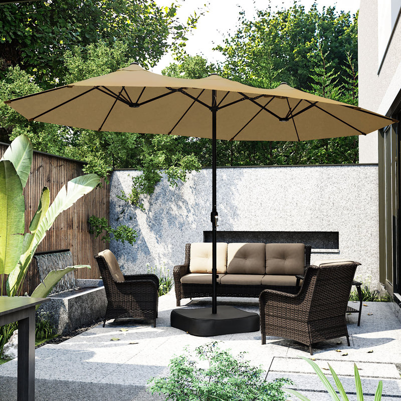 Grand parasol de patio à double face 15 pi avec base, Beige