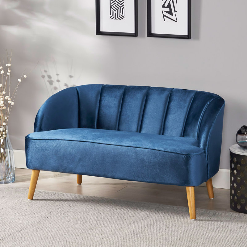 Snowhill Recessed Arm Settee, Cobalt Velvet