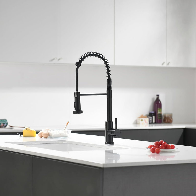 Robinet de cuisine noir brillant sans contact avec douchette rétractable à poignée simple