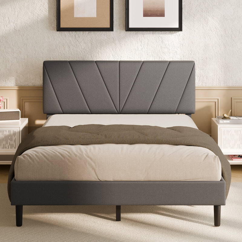 Bed Frame with Upholstered Headboard, Queen