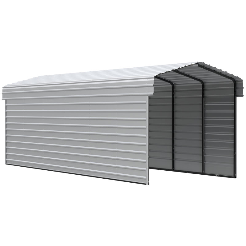 Eggshell Galvanized Steel Carport with 2-Sided Enclosure, 10' x 29' x 9'