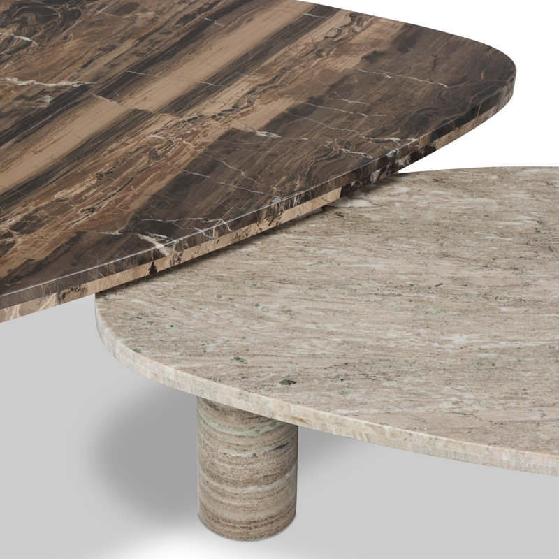 Zion Coffee Table Set-Antique White Marble, Antique White Marble/Rocky Brown Marble, Brown/White