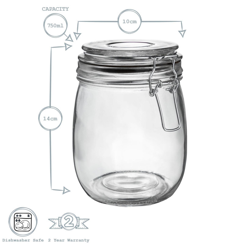 Argon Tableware - Glass Storage Jars - Set of 3, Clear/Black, 14cm H x 10cm W x 10cm D