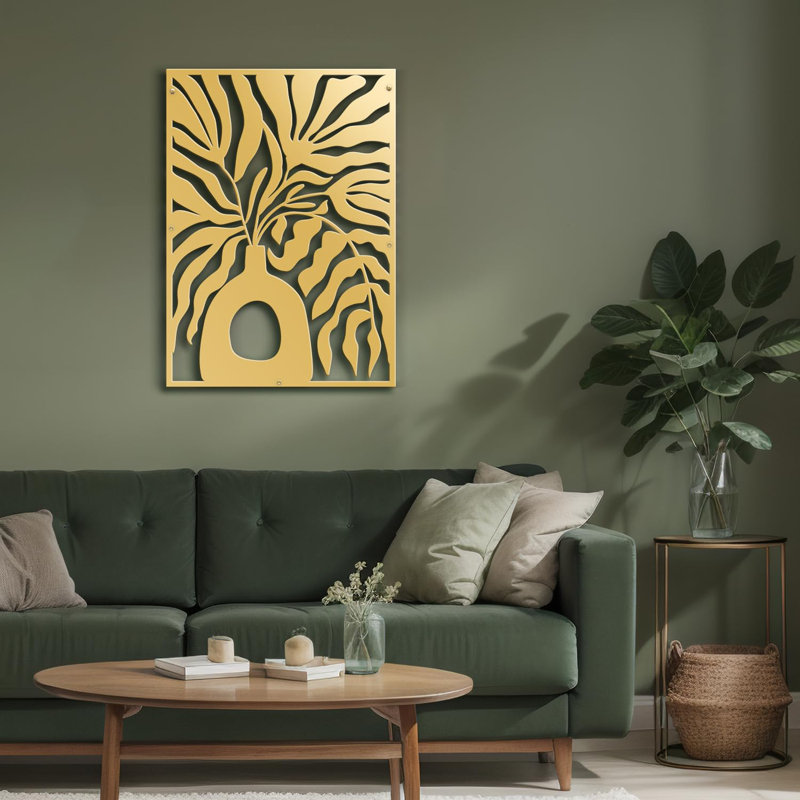 Décoration murale abstraite vase botanique silhouette abstraite moderne décoration murale décoration murale, Doré