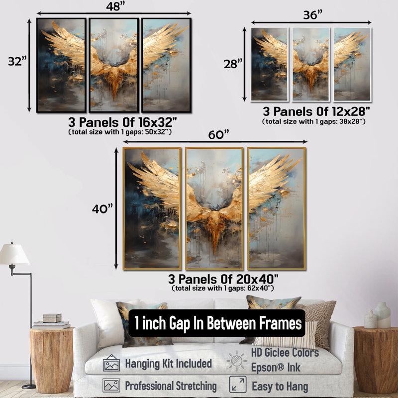 «Dasheil - Wings Angel», ensemble de reproduction d'art mural, H 28 po x l 36 po x P 1 po, Encadrement argenté