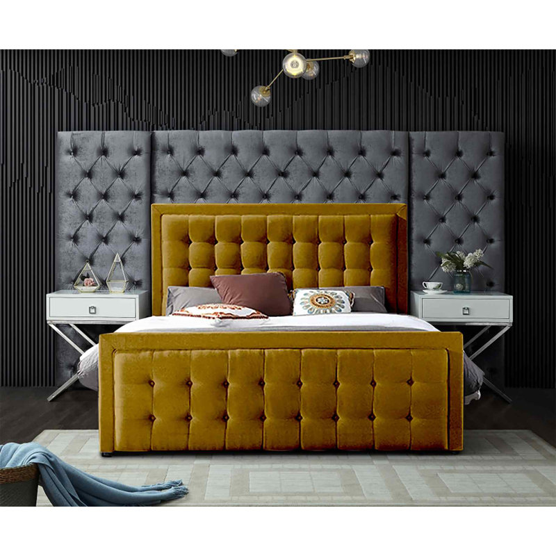 Upholstered Bed, Kingsize (5'), Mustard