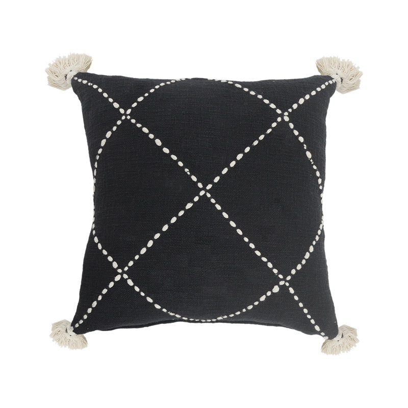 Oreiller à fermeture à glissière géométrique 100% coton 20 po x 20 po blanc et noir