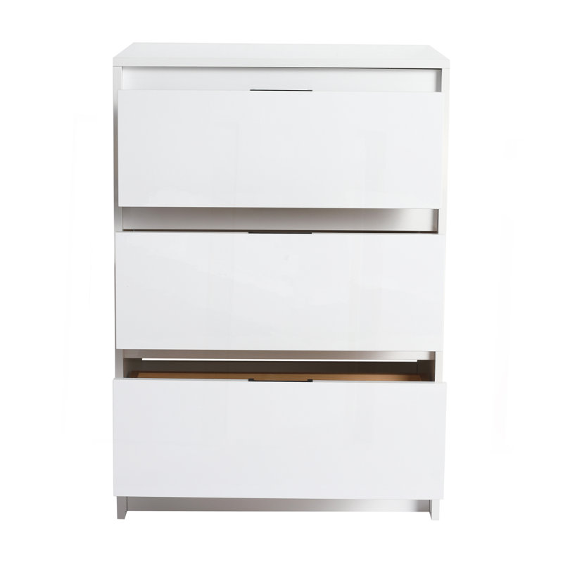 24" Freestanding Bathroom Storage Cabinet, 3-Soft Close Drawer, Glossy White