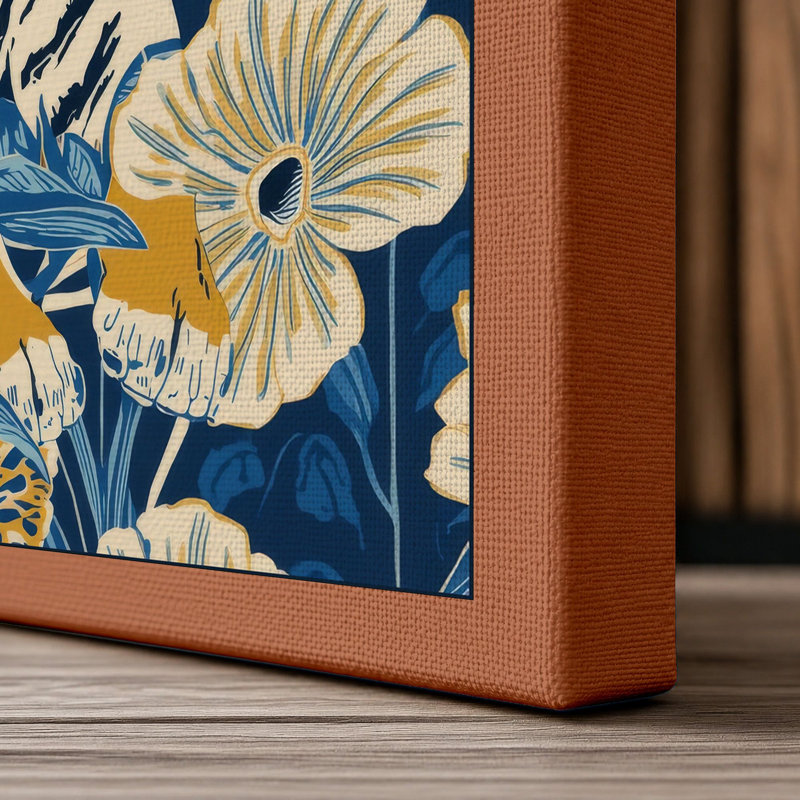 Tiger in Bloom Botanical - Wrapped Canvas, 36x24 - 91.4 x 61.0 cm, Terracotta Border