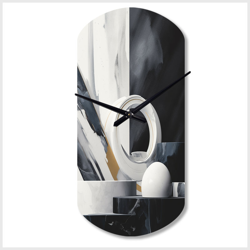 Abstract Marble Shapes II - horloges murales cylindriques en métal, horloge murale asymétrique noire, Petit