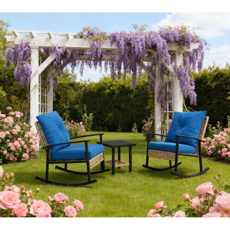 Ensemble de meubles de patio en osier avec coussins capitonnés, chaises berçantes en rotin et table basse