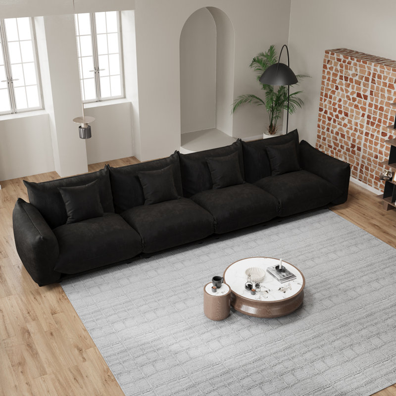  Canapé modulaire rembourré 4 pièces en chenille 4 pièces pour petit espace, salon, Orange, H 33 po x l 135,4 po x P 38,1 po
