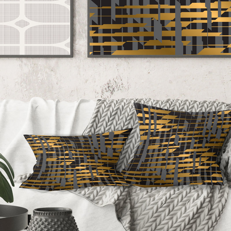 Coussin doré à motif damier I - Mid-Century