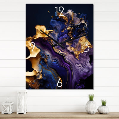 Horloge murale abstraite en marbre géode mauve I - encre liquide