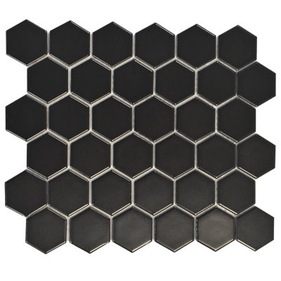 Black Matte 2"x2" Hexagon mosaic - 12x12 Porcelain tile for Kitchen Backsplash & Bathroom Wall (Set of 20)