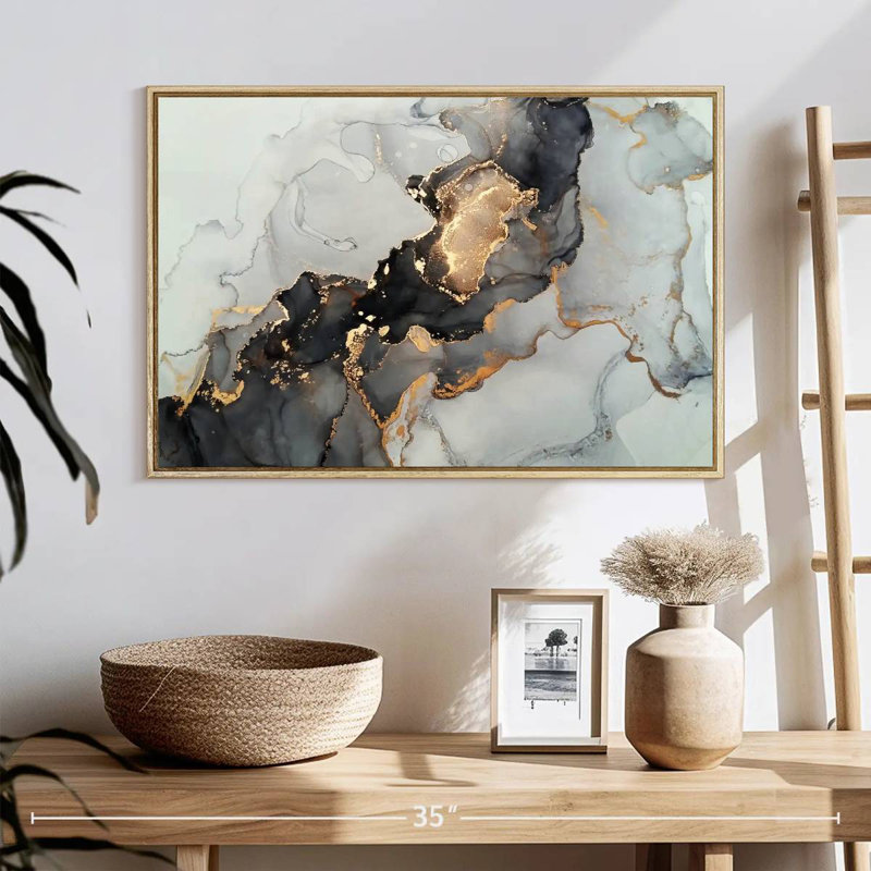 Luxe abstrait, 25 po x 17 po, Cadre flottant en bois naturel