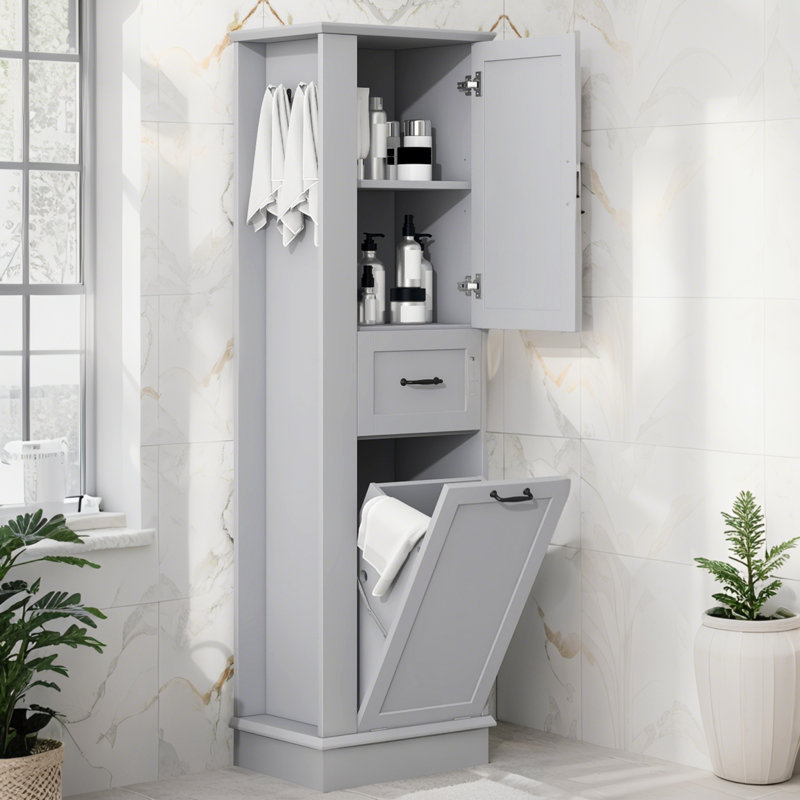 Modern Tall Storage Cabinet – Tilt-Out Compartment, Adjustable Shelves, 80LBS Capacity, Soft-Close Hinges, Aluminum Alloy Handles, Perfect For Bathroom & Home Organization