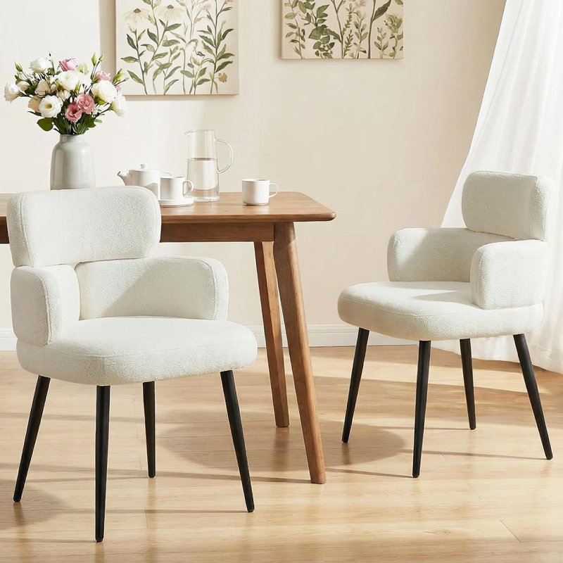22' Wide Modern Upholstered Dining Chairs With Arm, White