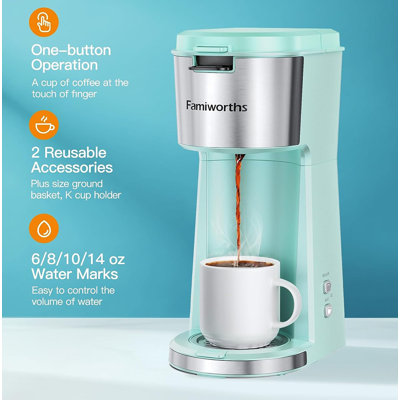 Famiworths Single Serve Coffee Maker,One Cup Coffee Maker, 6 to 14 oz