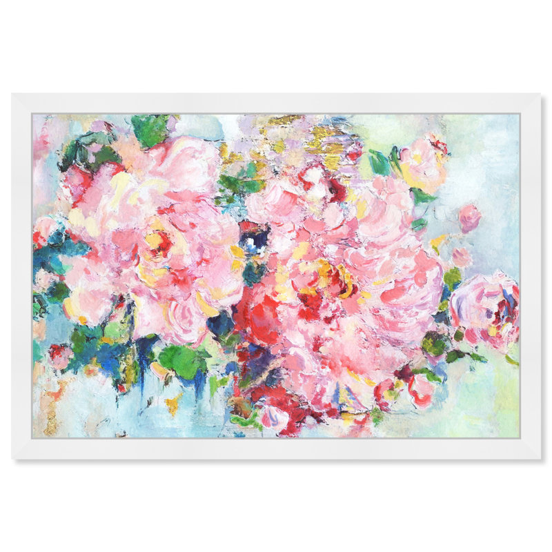 «Pretty Spring Abstract Flowers Modern Pink», cadre photo, H 10 po x l 15 po x P 0,75 po, Papier avec cadre blanc