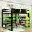 Wood Loft Bed with Desk, LED Light, Charging Ports and Shelves-452134292-452134298