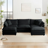 Latitude Run U Shaped Modular Sectional Sofa Chenille Deep Seat Cloud Couch with 2 Movable Ottoman