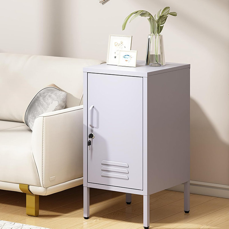 Metal Locker End Table - Modern Minimalist Side Table with 2 Adjustable Shelves, Anti-Tilt Design - Multi-Functional Storage Cabinet for Living Room & Bedroom (27.55" H x 13.78" W x 14.96" D)