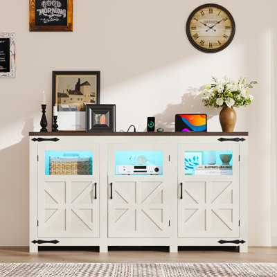 64.2" LED Farmhouse TV Stand For Tvs Up To 70" With Power Outlets And Adjustable Shelves