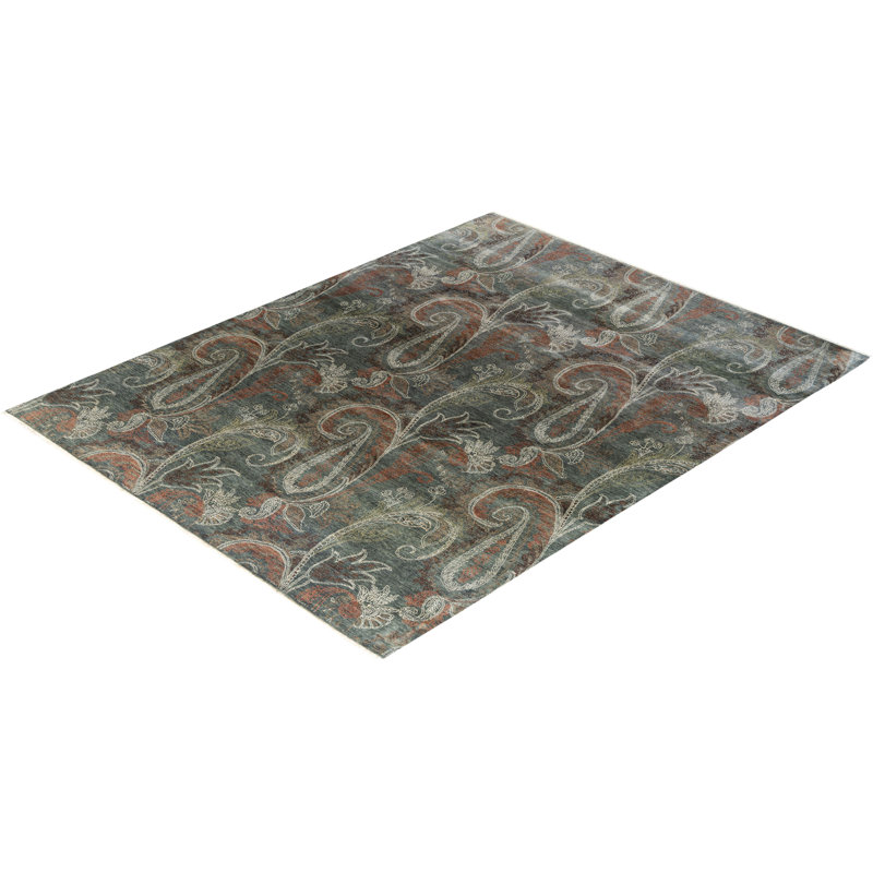 Tapis noué à la main de conception unique Lynward - gris, 7 pi 10 po x 10 pi 0 po