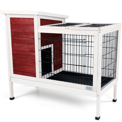 Enclos pour petits animaux en bois rouge - spacieux, facile à nettoyer avec cage, filet et filet en métal