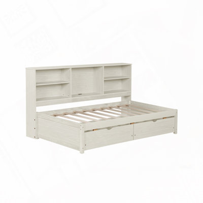 Bed Frame With Side Bookshelves, Two Drawers, And Built-in USB Port by Red Barrel Studio