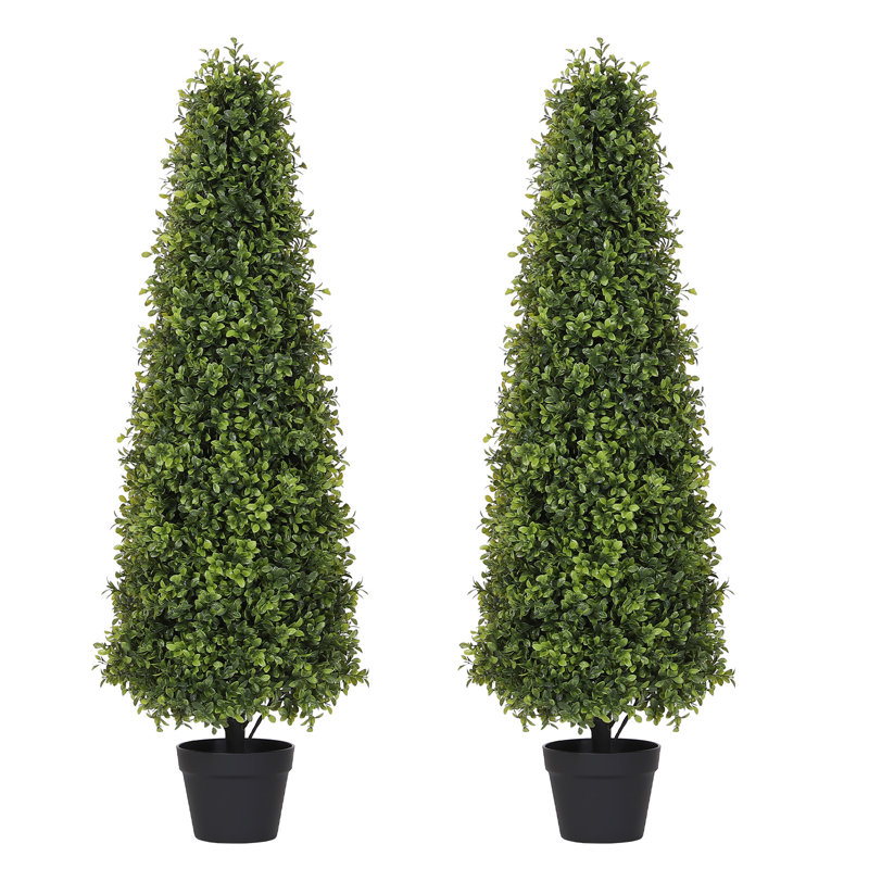Topiaire artificiel, faux arbuste en pot en plastique noir, Vert clair, H 47,25 po x l 15 po x P 15 po