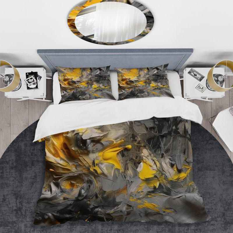 Ensemble de housse de couette en moutarde jaune et gris vif en microfibre / polyester