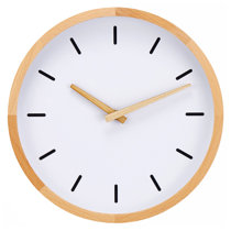 Clockswise Modern Round Wood- Looking Plastic Wall Clock for Living Room,  Kitchen, or Dini