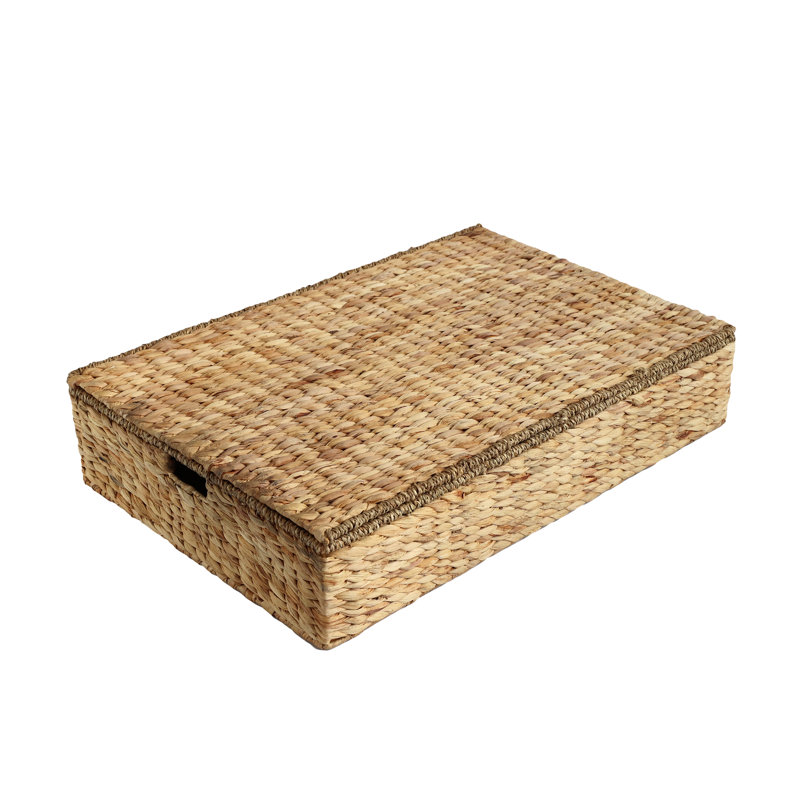 Holden 30'' Classic Costal Hand-Woven Hyacinth Wicker Under Bed Storage Basket with Lid, Natural
