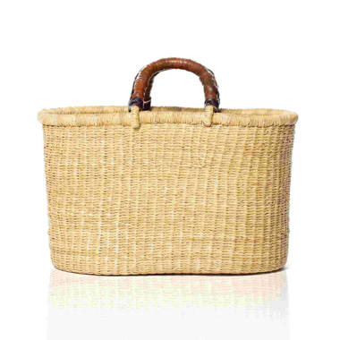 Global Views Soft Woven Leather Basket - Putty - Lg