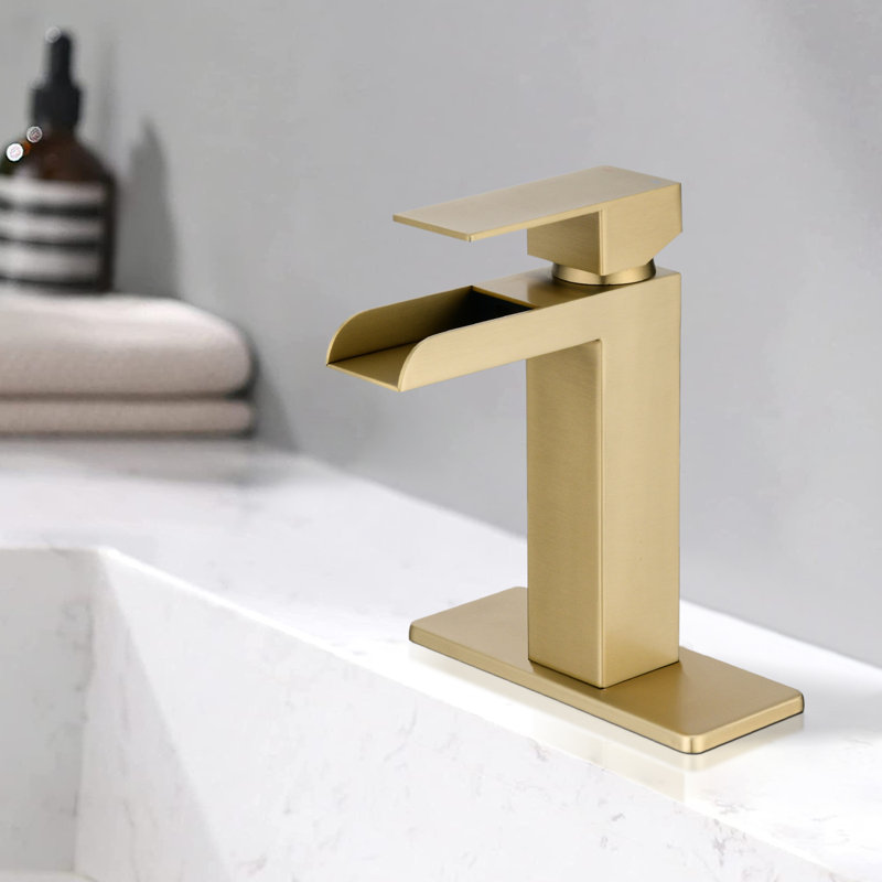 Single-Hole Single-handle Bathroom Faucet with Drain Assembly, Brushed Gold