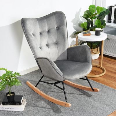 Channel Velvet High Back Arms Rocking Accent Chair