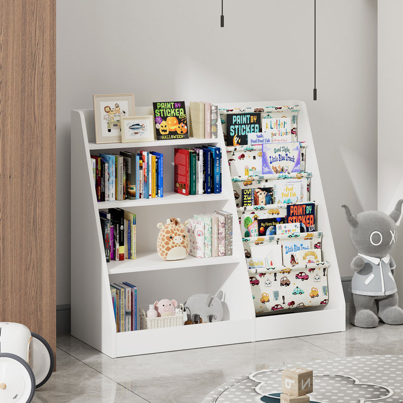 Bibliothèque pour enfants Maggiorina, étagère à livres, armoire de rangement, présentoir à livres, Blanc